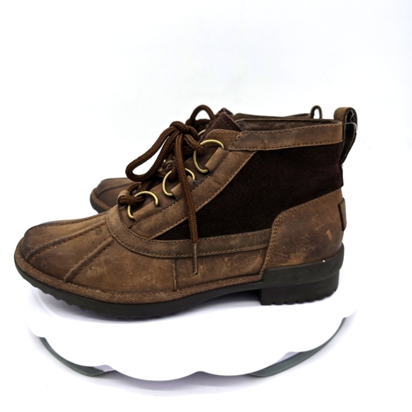 UGG Shoe Women's 6 Heather Duck Rain Ankle Boot Coconut Shell Brown Leather - Picture 1 of 8